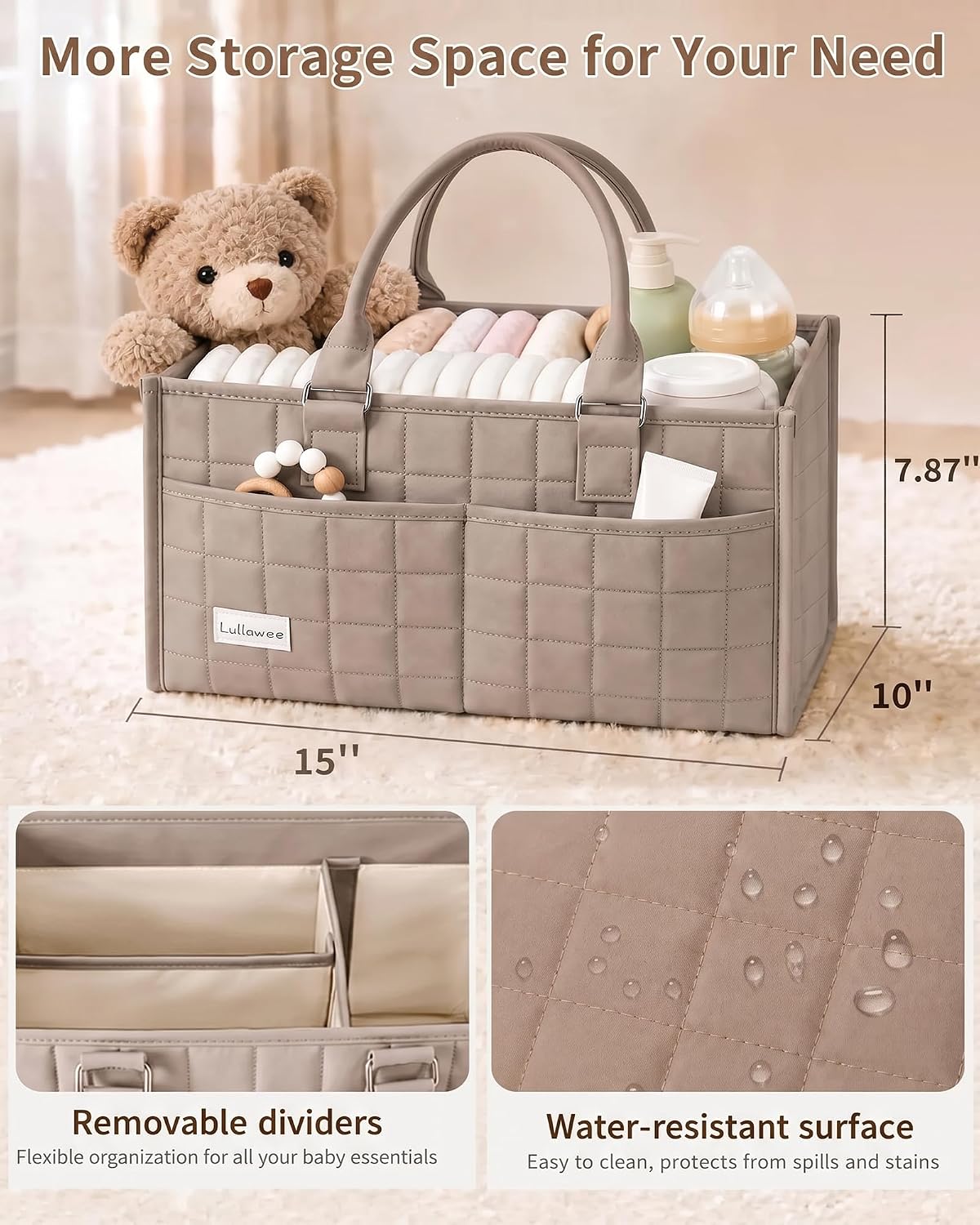 Baby Diaper Caddy Organizer, Portable Nursery Storage Basket with Handle