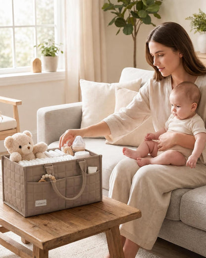 Baby Diaper Caddy Organizer, Portable Nursery Storage Basket with Handle
