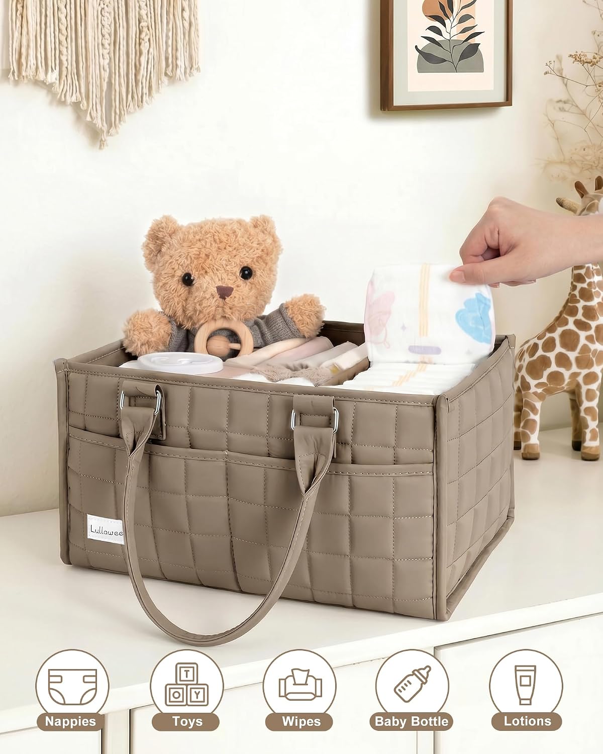 Baby Diaper Caddy Organizer, Portable Nursery Storage Basket with Handle