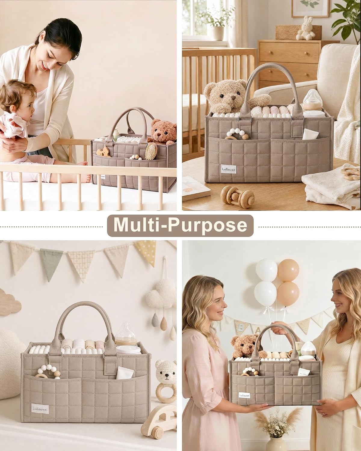 Baby Diaper Caddy Organizer, Portable Nursery Storage Basket with Handle