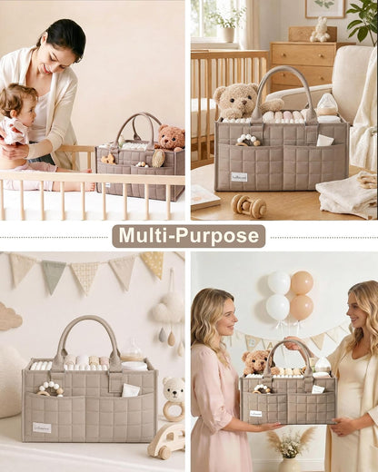 Baby Diaper Caddy Organizer, Portable Nursery Storage Basket with Handle