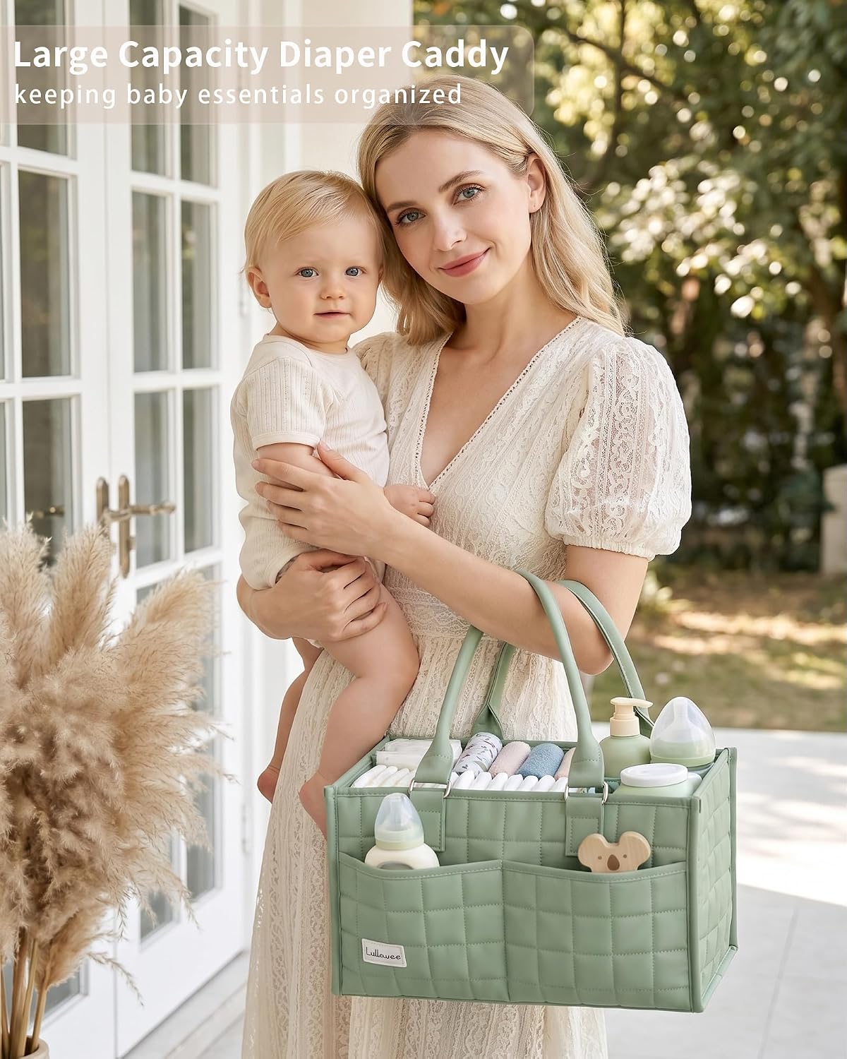 Baby Diaper Caddy Organizer, Portable Nursery Storage Basket with Handle