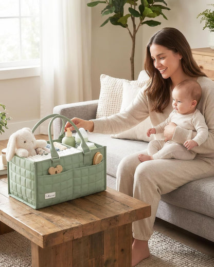 Baby Diaper Caddy Organizer, Portable Nursery Storage Basket with Handle