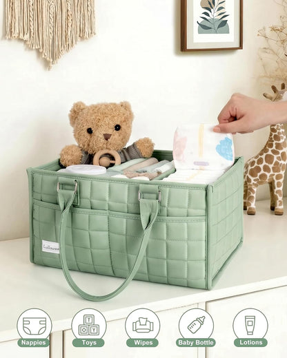 Baby Diaper Caddy Organizer, Portable Nursery Storage Basket with Handle