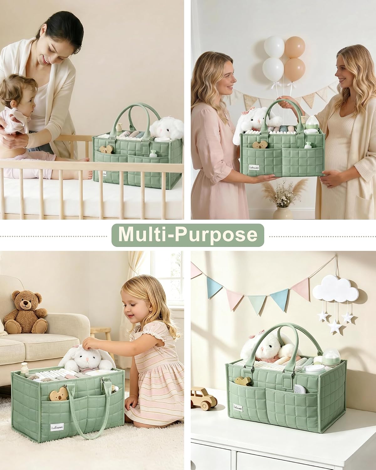 Baby Diaper Caddy Organizer, Portable Nursery Storage Basket with Handle
