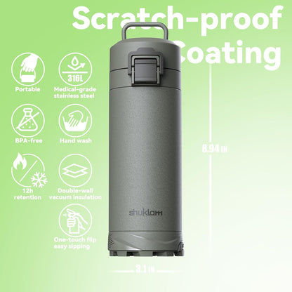 Outdoor Stainless Steel Insulated Tumbler, 19.6oz | One-Touch Splash-Proof Lid, Scratch-Resistant Coating, Non-Slip Base, Portable Carry Handle