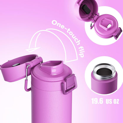Outdoor Stainless Steel Insulated Tumbler, 19.6oz | One-Touch Splash-Proof Lid, Scratch-Resistant Coating, Non-Slip Base, Portable Carry Handle