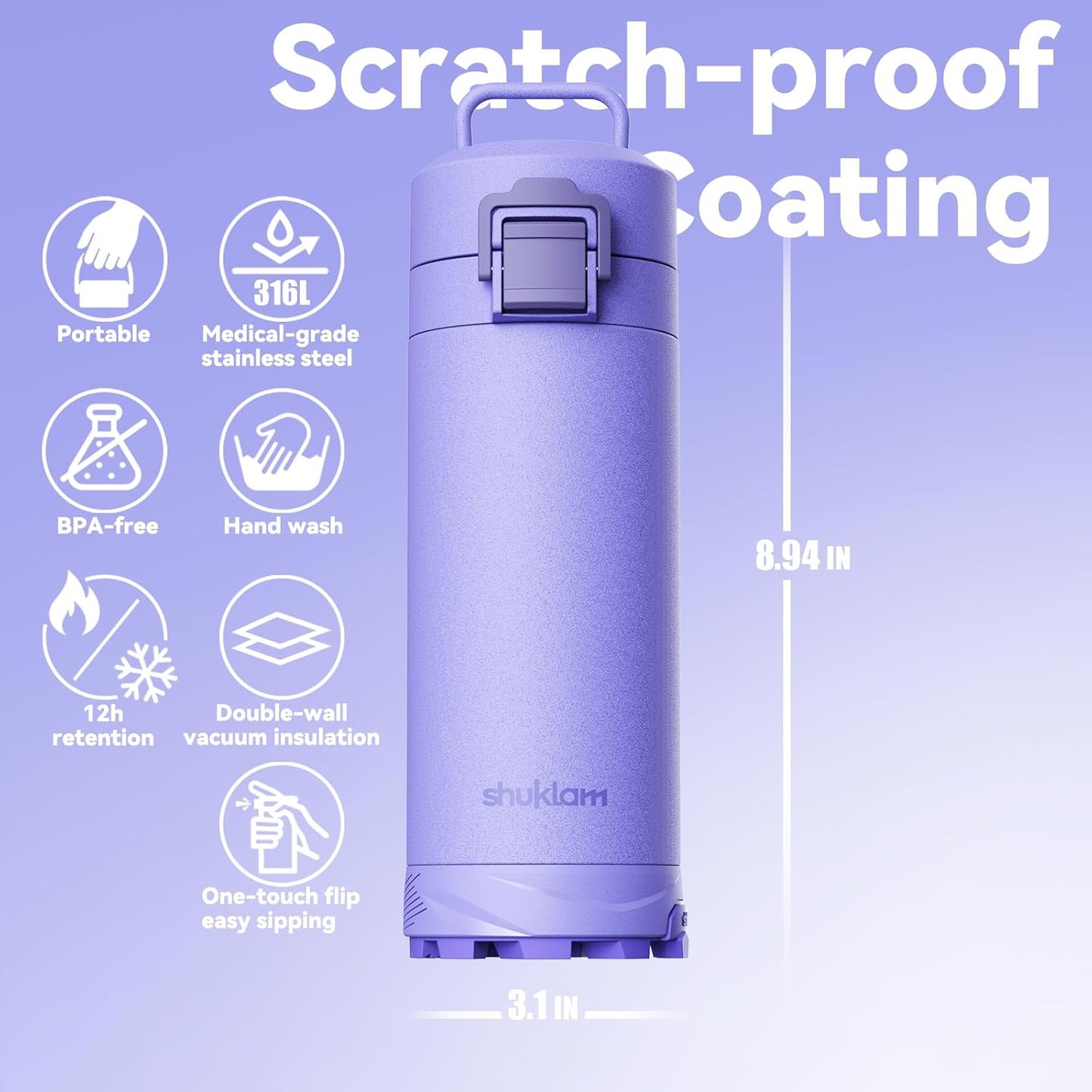 Outdoor Stainless Steel Insulated Tumbler, 19.6oz | One-Touch Splash-Proof Lid, Scratch-Resistant Coating, Non-Slip Base, Portable Carry Handle
