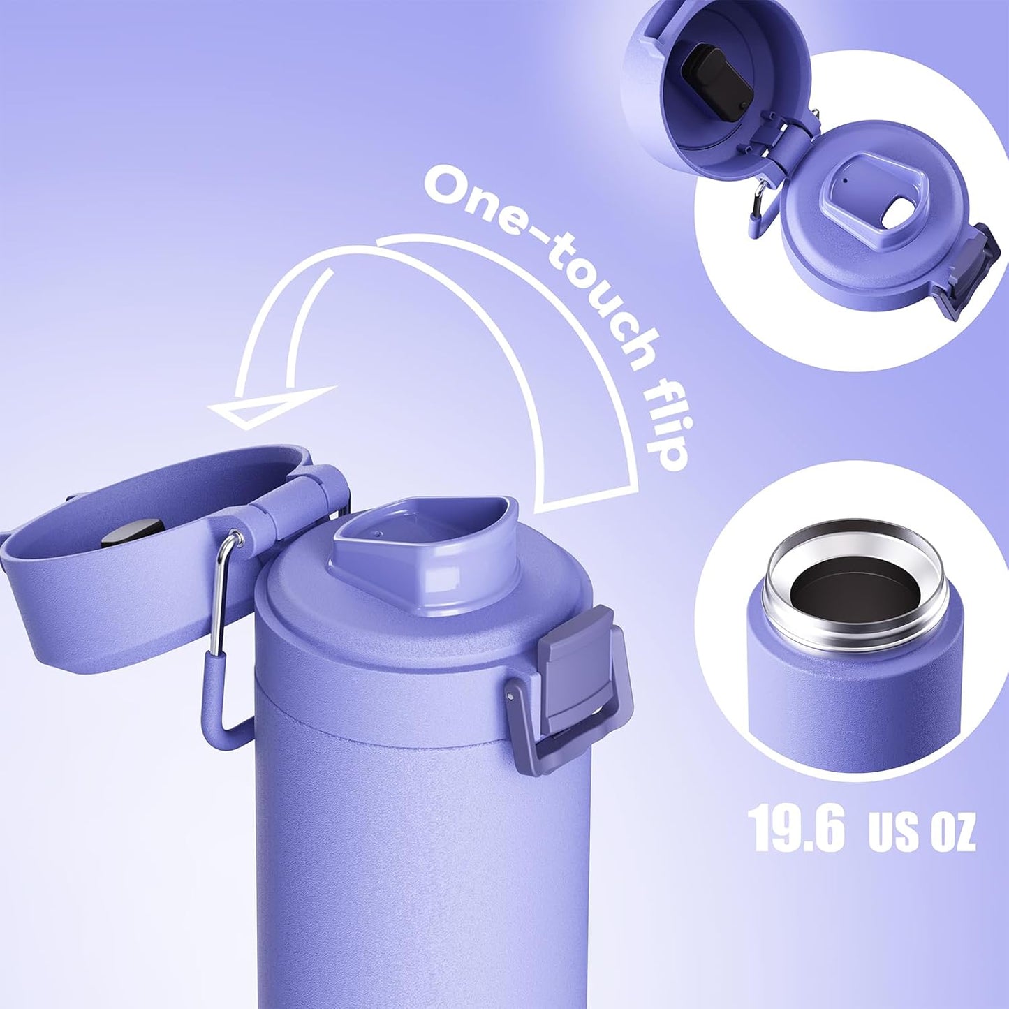 Outdoor Stainless Steel Insulated Tumbler, 19.6oz | One-Touch Splash-Proof Lid, Scratch-Resistant Coating, Non-Slip Base, Portable Carry Handle