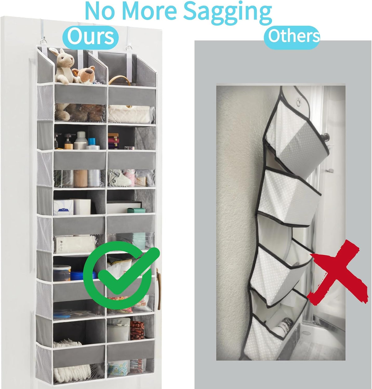 Over the Door Organizer for Bedroom, Pantry, Bathroom, 5 Shelf Grey