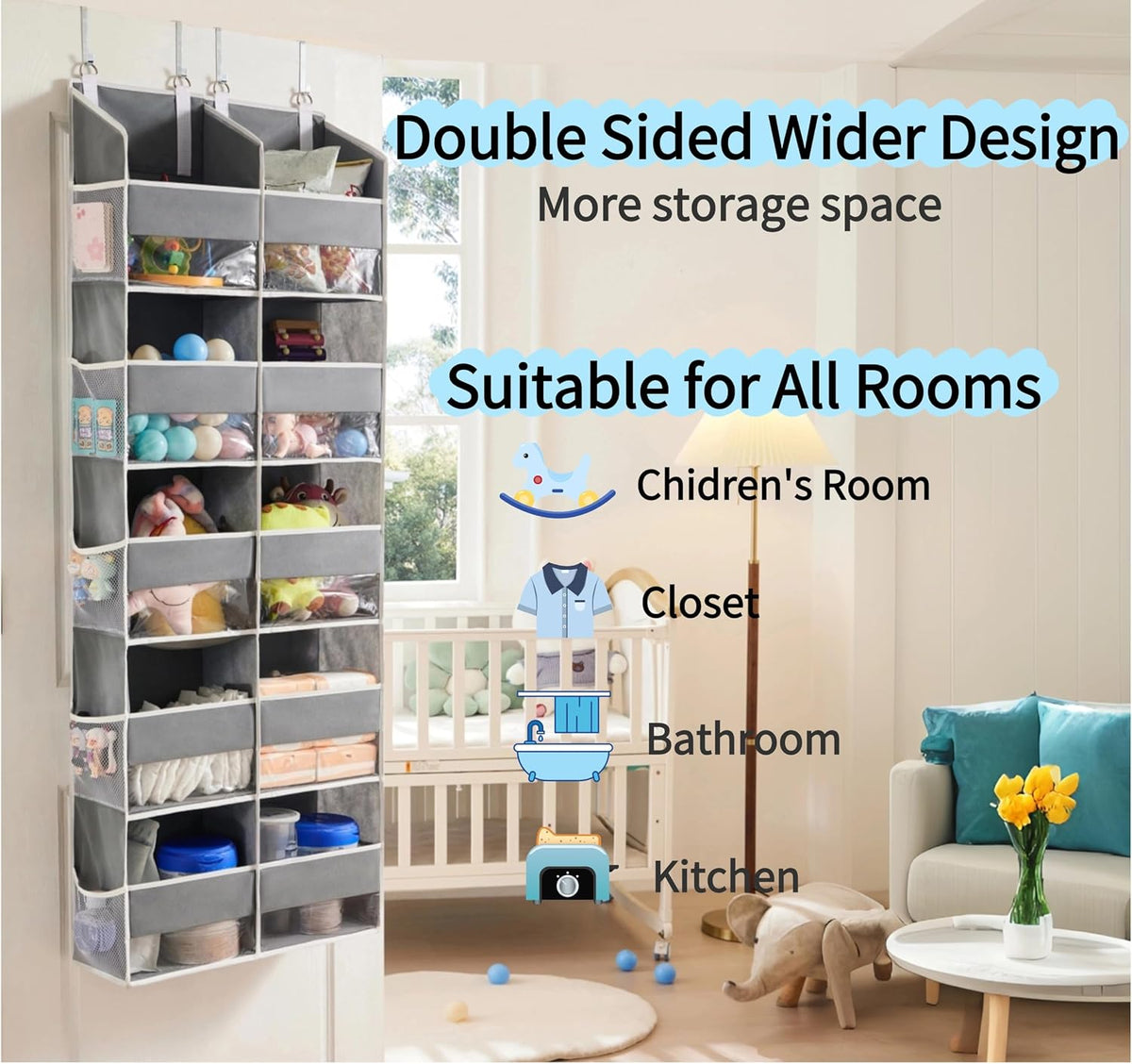 Over the Door Organizer for Bedroom, Pantry, Bathroom, 5 Shelf Grey