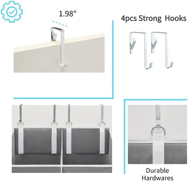 Over the Door Organizer for Bedroom, Pantry, Bathroom, 5 Shelf Grey