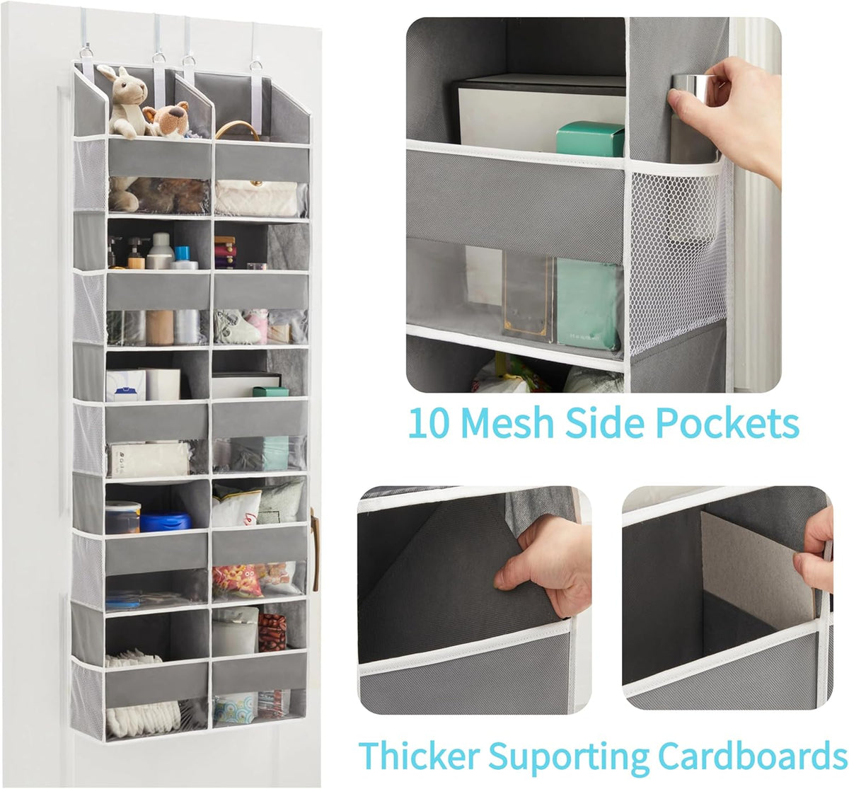 Over the Door Organizer for Bedroom, Pantry, Bathroom, 5 Shelf Grey