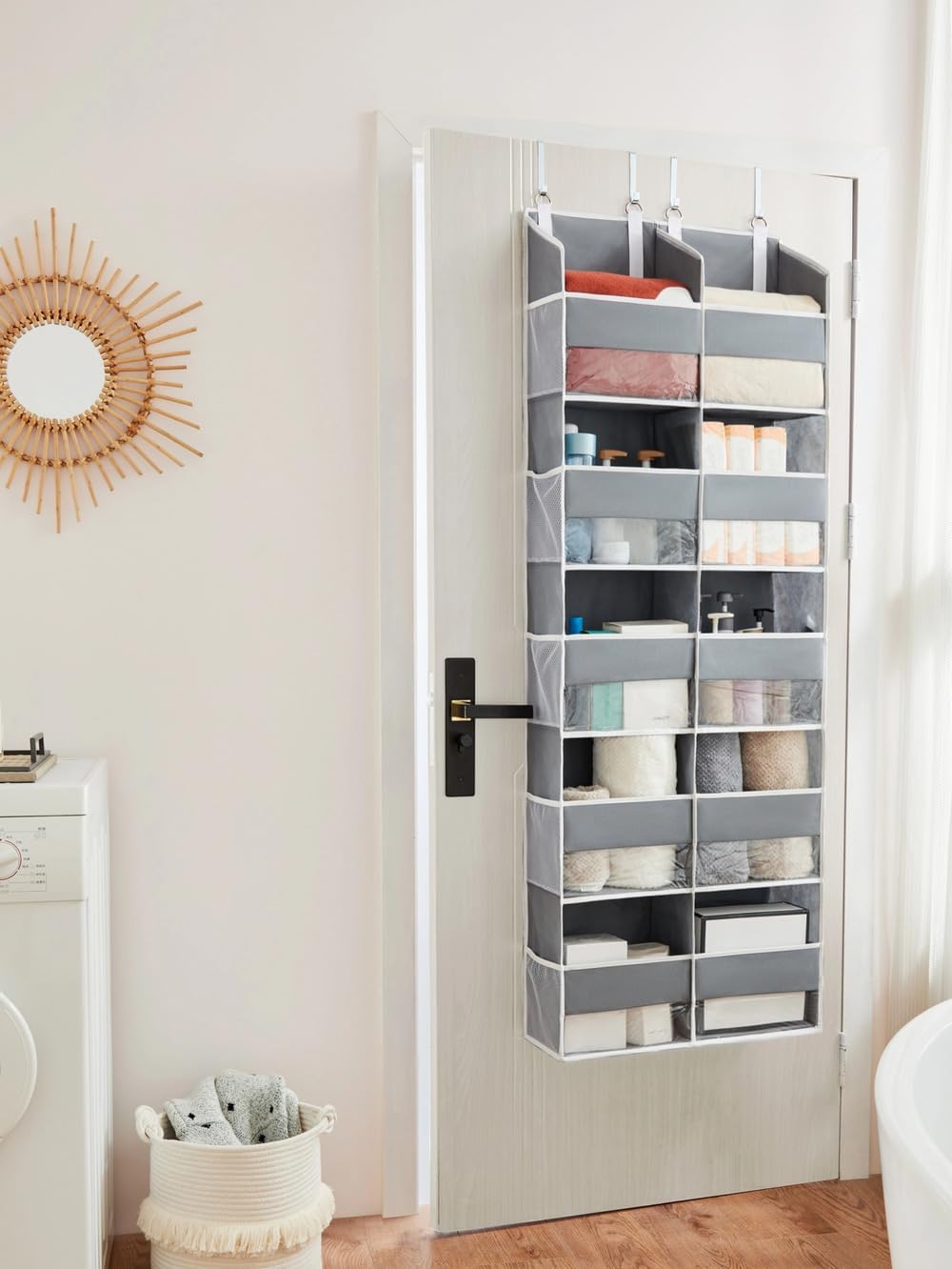 Over the Door Organizer for Bedroom, Pantry, Bathroom, 5 Shelf Grey