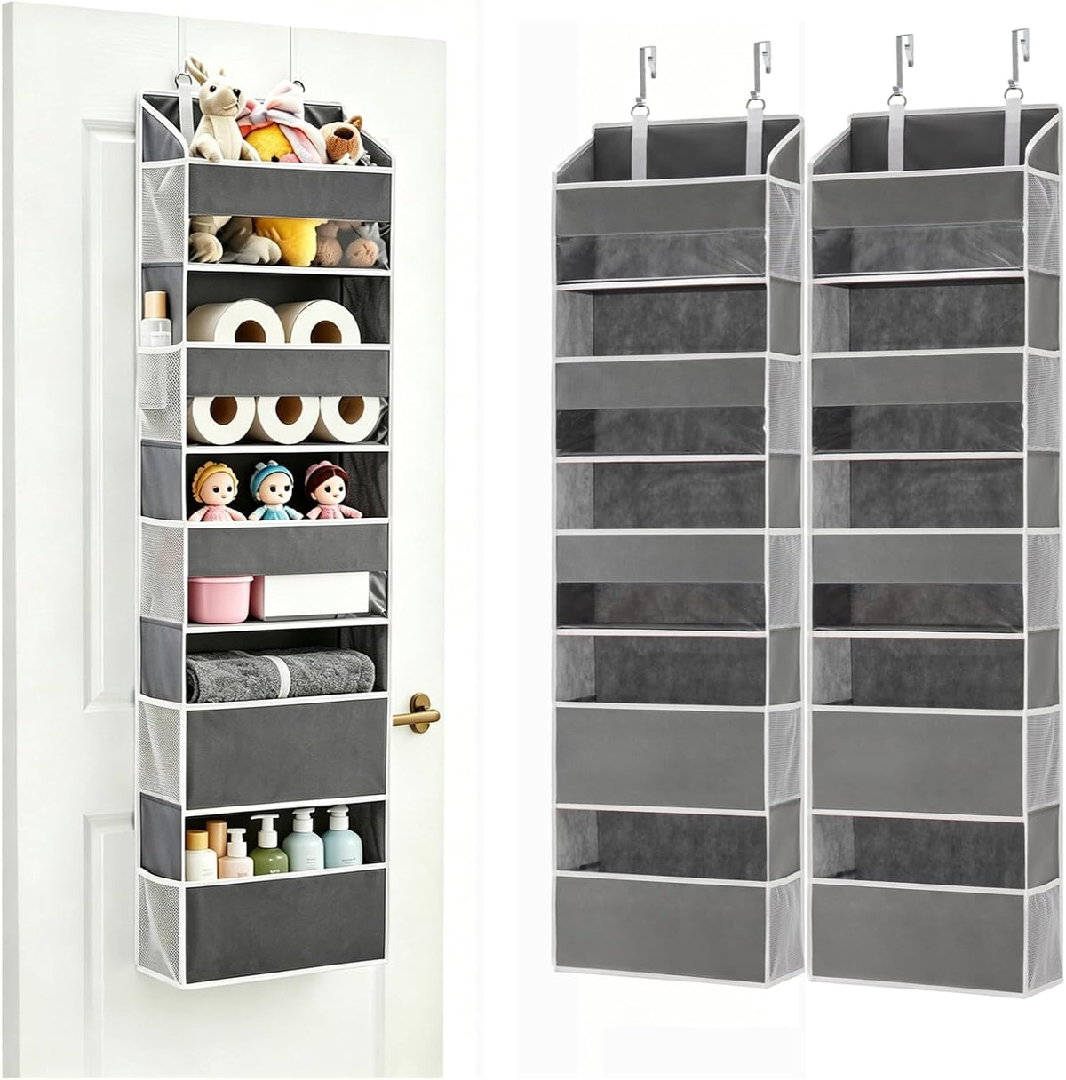 Over the Door Organizer for Bedroom, Pantry, Bathroom, 5 Shelf Grey