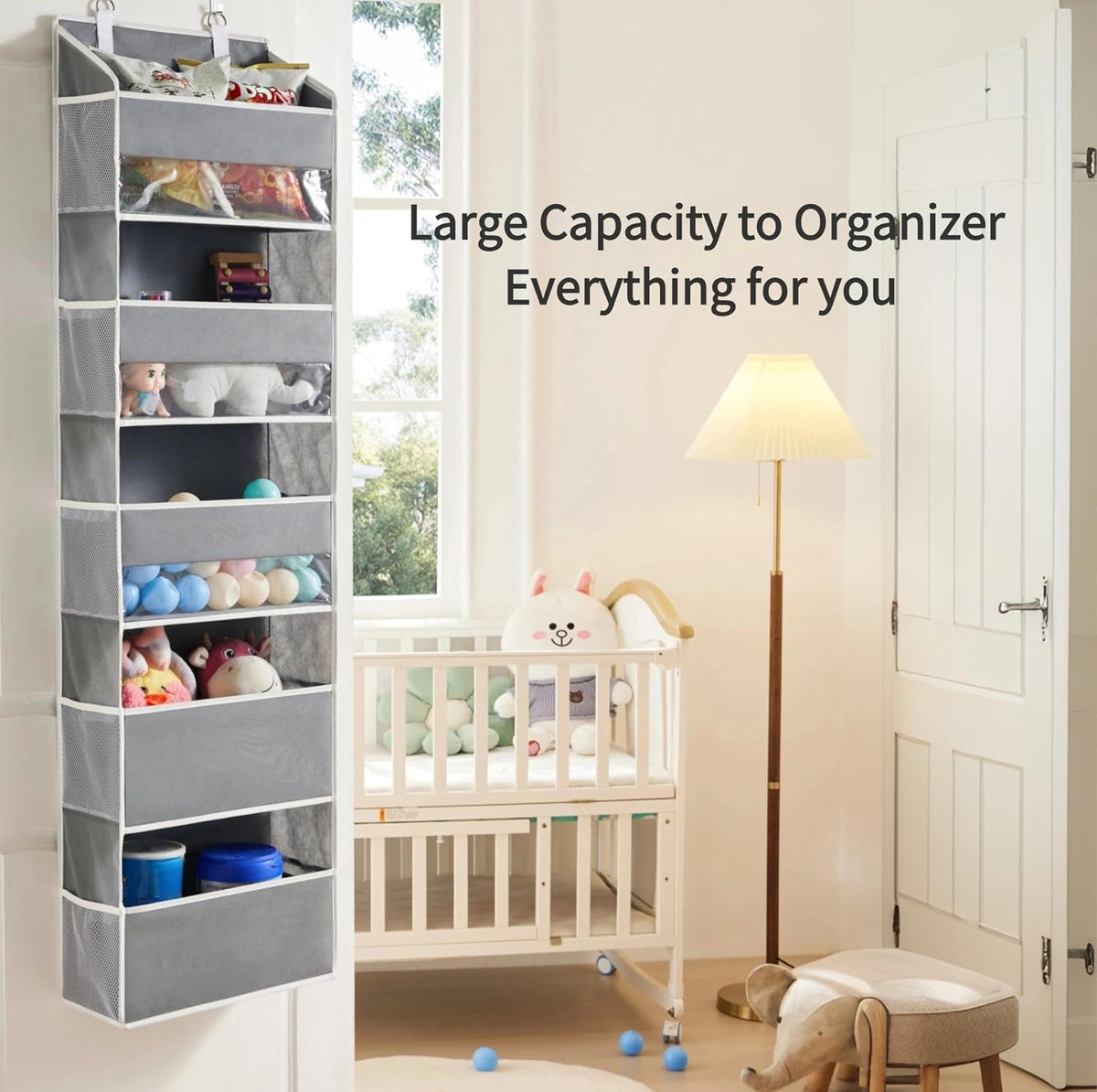 Over the Door Organizer for Bedroom, Pantry, Bathroom, 5 Shelf Grey