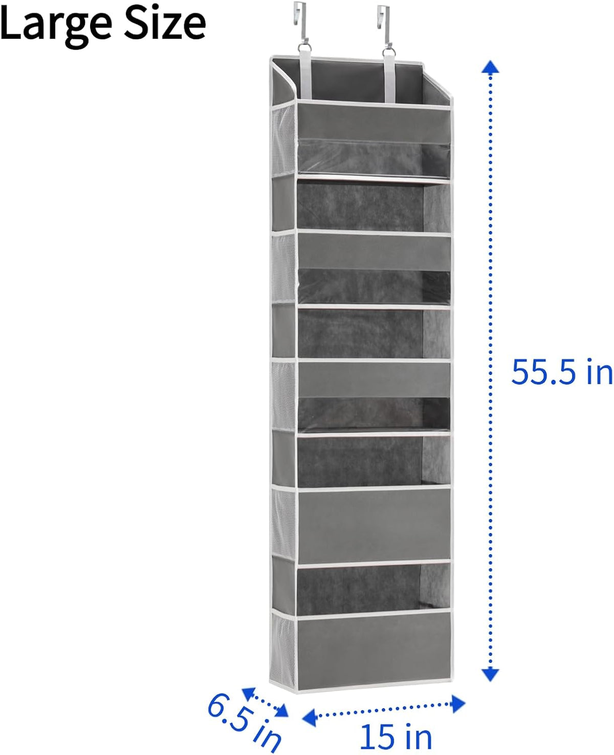 Over the Door Organizer for Bedroom, Pantry, Bathroom, 5 Shelf Grey