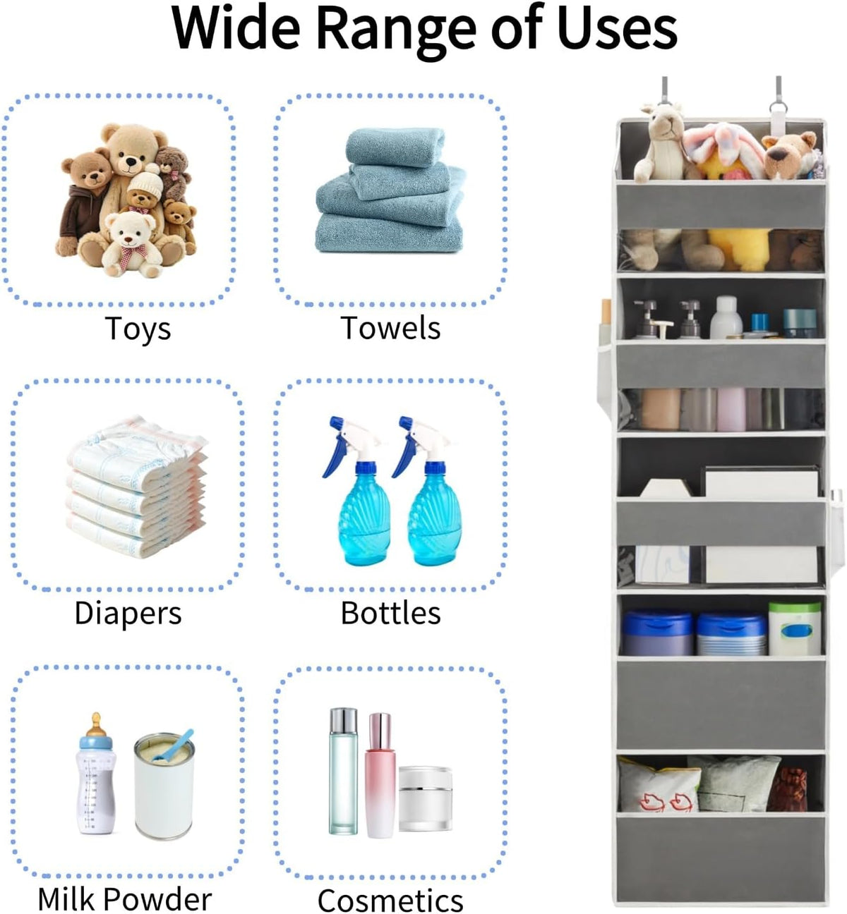 Over the Door Organizer for Bedroom, Pantry, Bathroom, 5 Shelf Grey