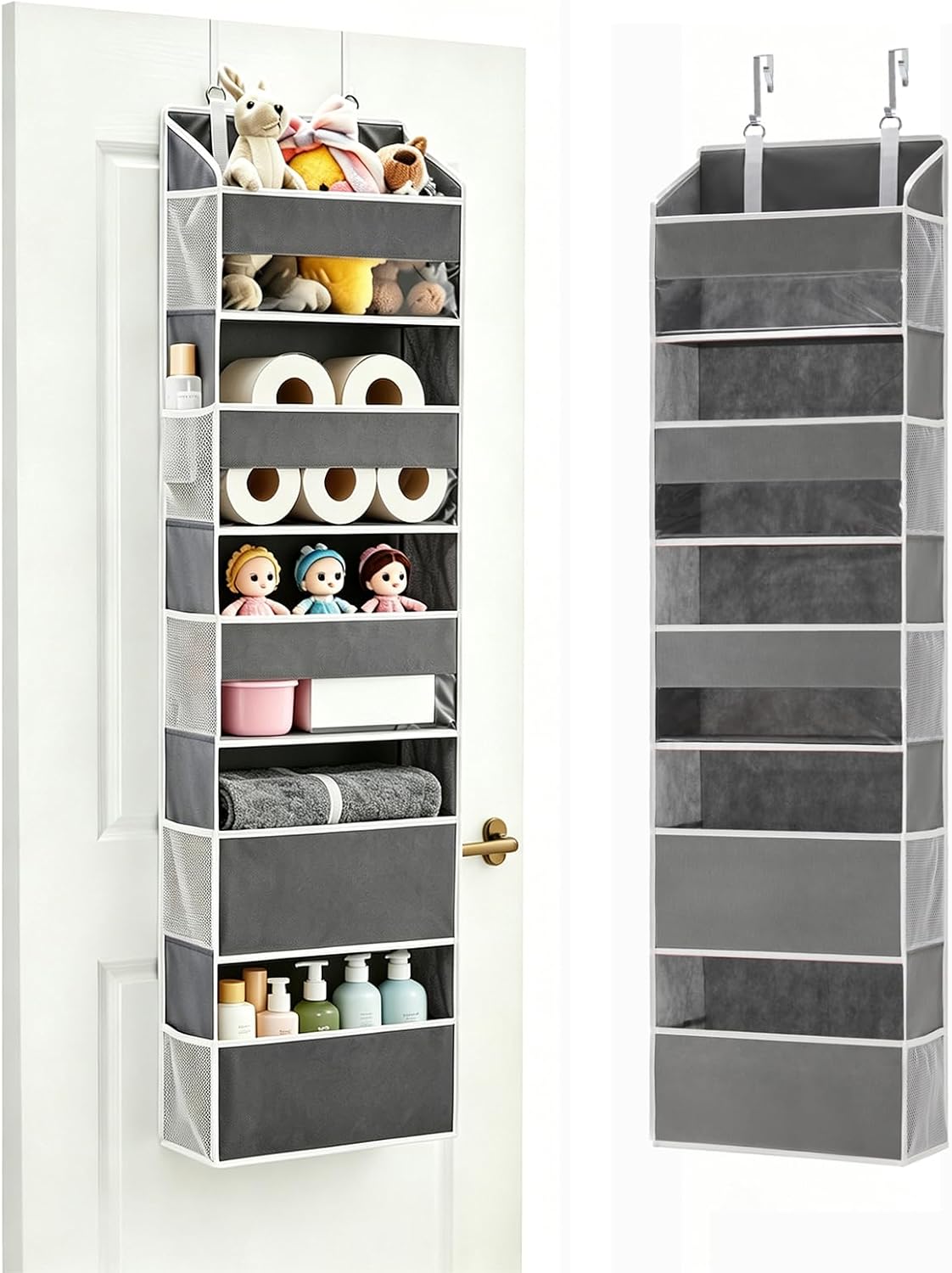 Over the Door Organizer for Bedroom, Pantry, Bathroom, 5 Shelf Grey