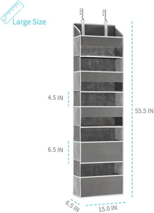 Over the Door Organizer for Bedroom, Pantry, Bathroom, 5 Shelf Grey