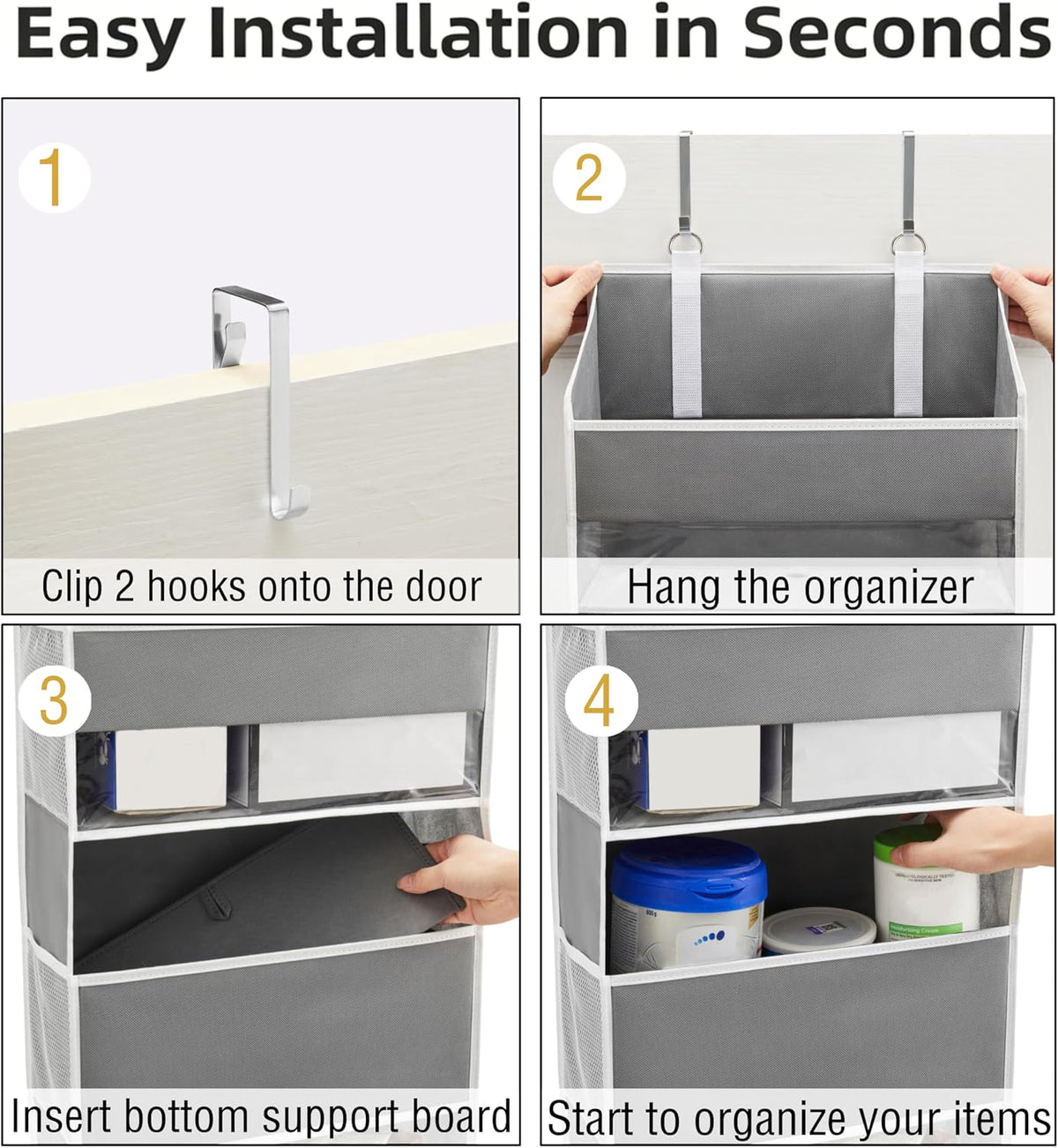 Over the Door Organizer for Bedroom, Pantry, Bathroom, 5 Shelf Grey