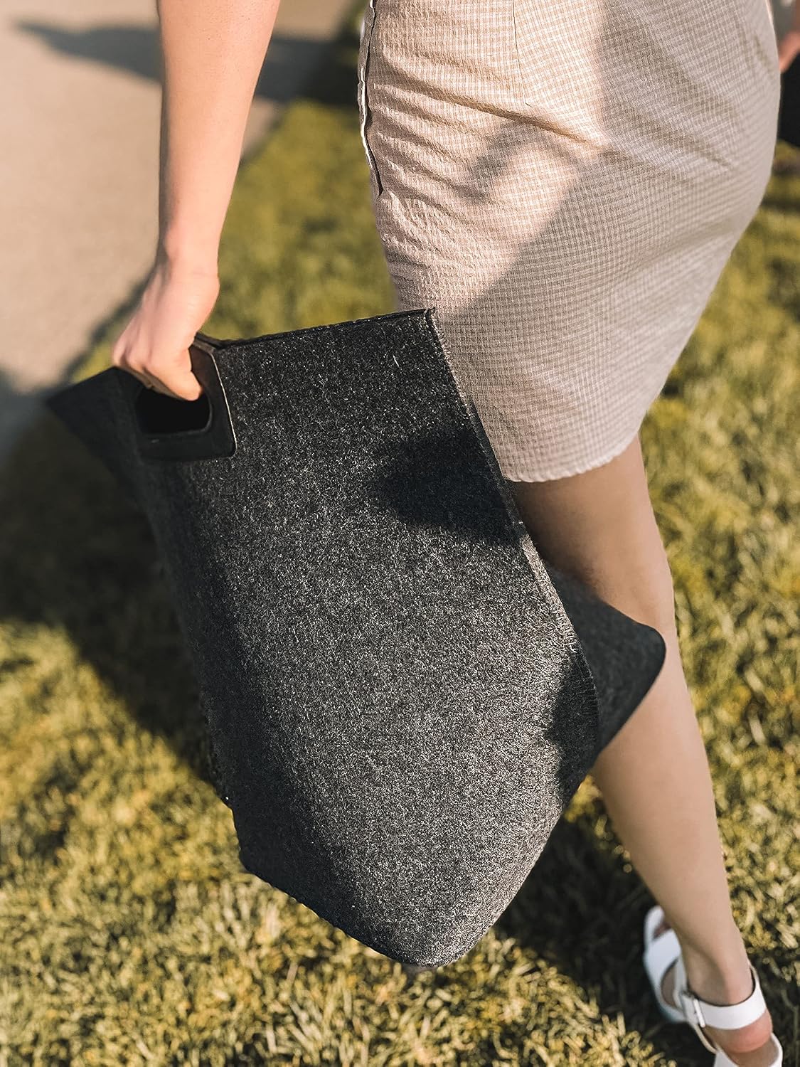 The Handle Bin Tote Bag Machine Washable for Market, Laundry, Toys, Sports Gears, Cars 12" x 12" x 12" (Folded); 12" x 20" x 17" (Unfolded) (Stone, Oatmeal)