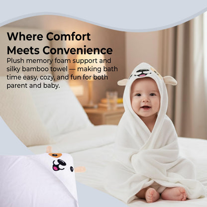 Gray Bath Kneeler & Elbow Rest Pad Set with Baby Bath Towel, Hooded, Dog
