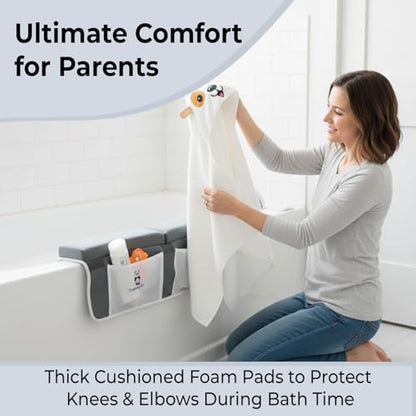Gray Bath Kneeler & Elbow Rest Pad Set with Baby Bath Towel, Hooded, Dog