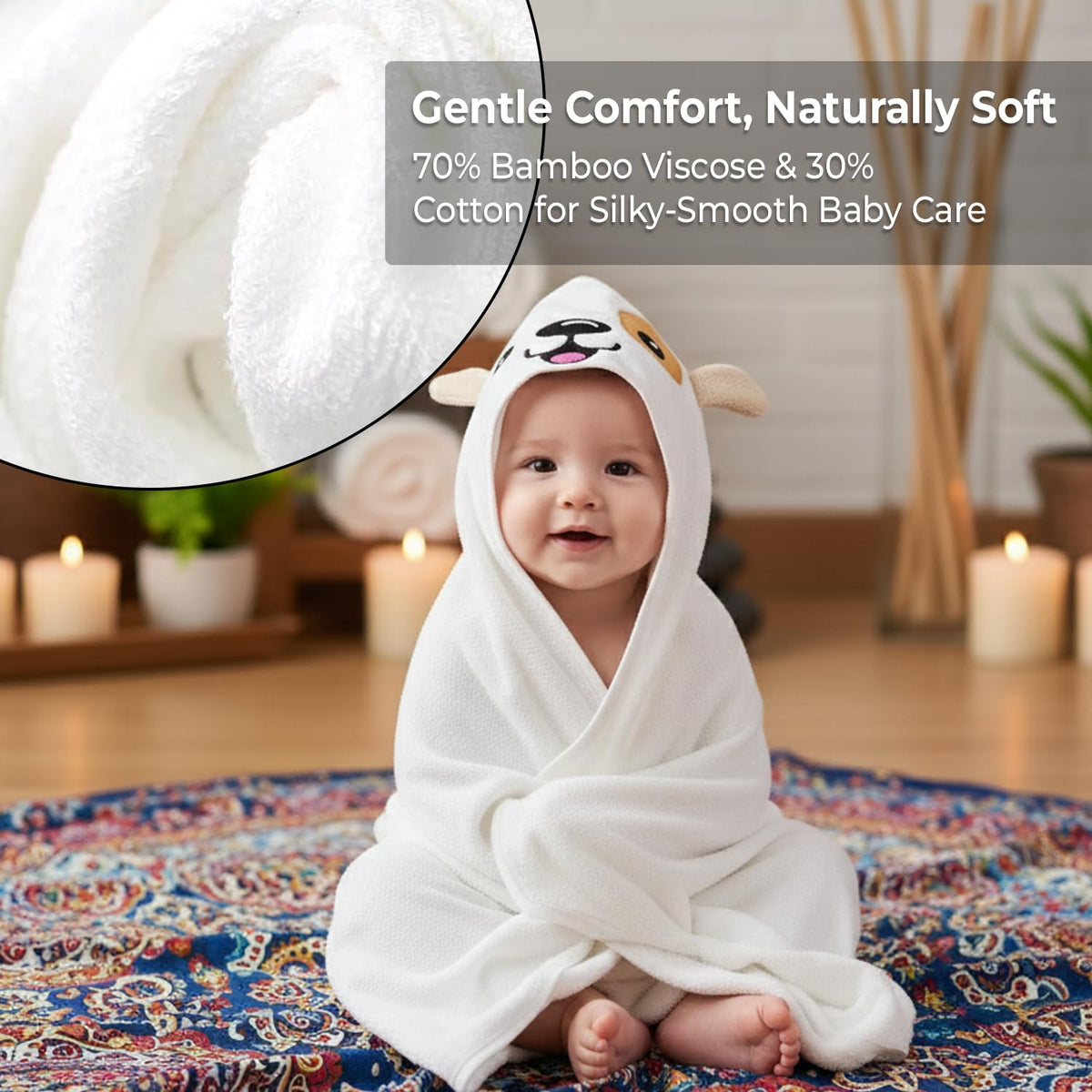 Gray Bath Kneeler & Elbow Rest Pad Set with Baby Bath Towel, Hooded, Dog