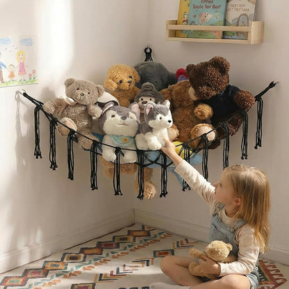 Stuffed Animals Hammock Corner Hanging Net Macrame Stuffed Animal Storage Plush Toy Holder Toy Organizer for Boho Nursery Playroom Bedroom Kids Room (cream, M)