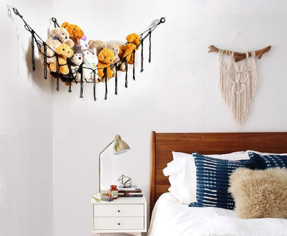 Stuffed Animals Hammock Corner Hanging Net Macrame Stuffed Animal Storage Plush Toy Holder Toy Organizer for Boho Nursery Playroom Bedroom Kids Room (cream, M)
