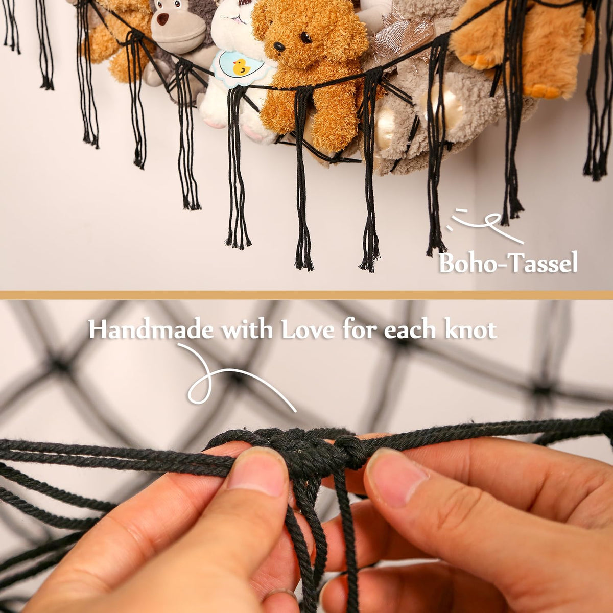 Stuffed Animals Hammock Corner Hanging Net Macrame Stuffed Animal Storage Plush Toy Holder Toy Organizer for Boho Nursery Playroom Bedroom Kids Room (cream, M)