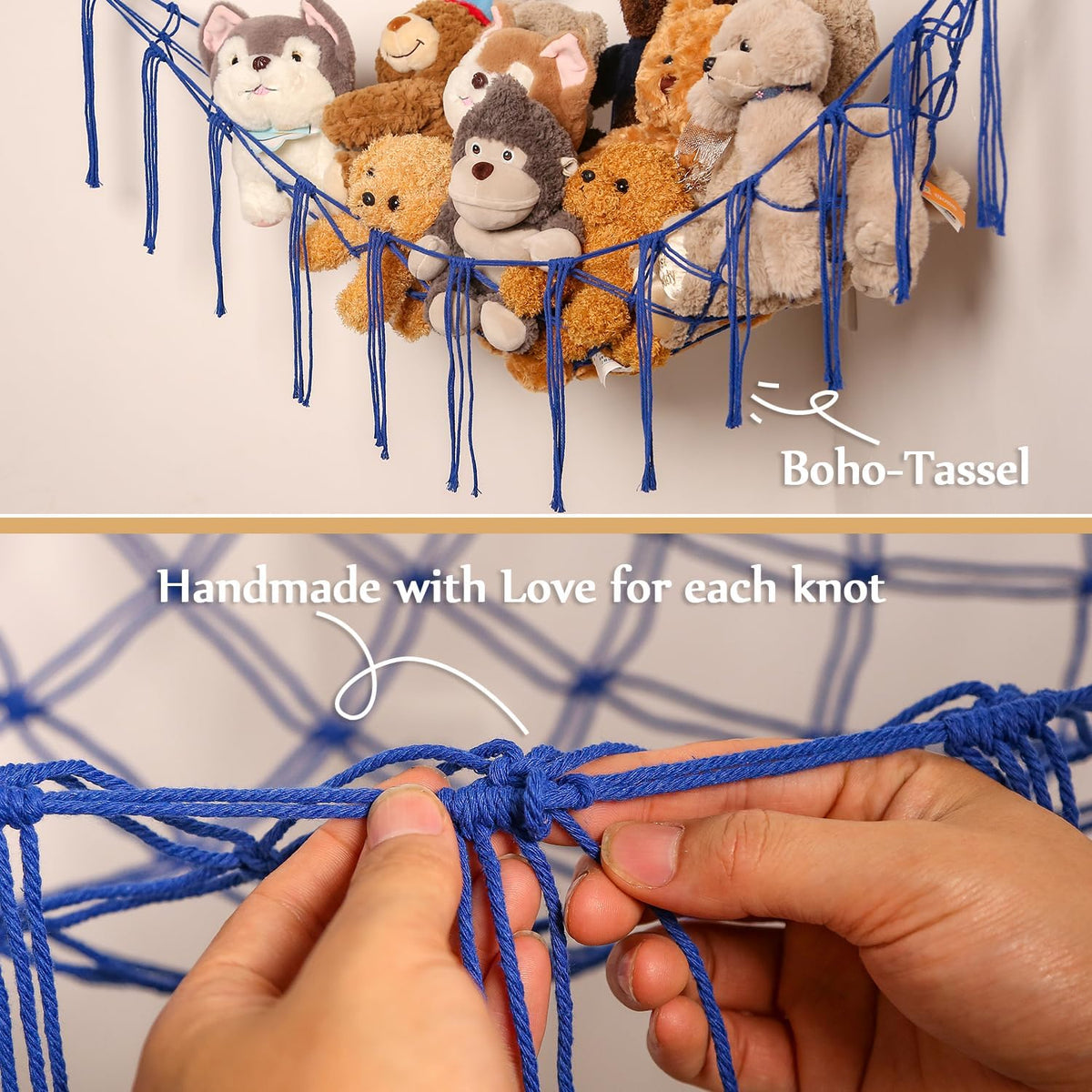 Stuffed Animals Hammock Corner Hanging Net Macrame Stuffed Animal Storage Plush Toy Holder Toy Organizer for Boho Nursery Playroom Bedroom Kids Room (cream, M)