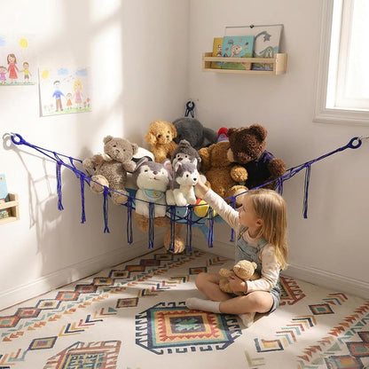 Stuffed Animals Hammock Corner Hanging Net Macrame Stuffed Animal Storage Plush Toy Holder Toy Organizer for Boho Nursery Playroom Bedroom Kids Room (cream, M)