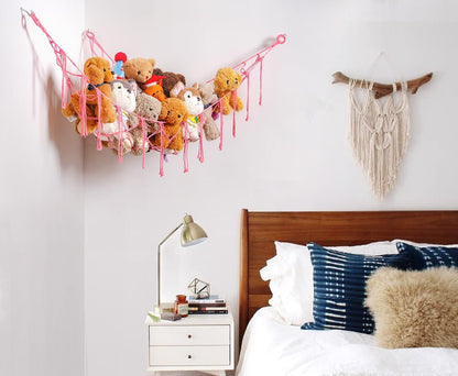 Stuffed Animals Hammock Corner Hanging Net Macrame Stuffed Animal Storage Plush Toy Holder Toy Organizer for Boho Nursery Playroom Bedroom Kids Room (cream, M)