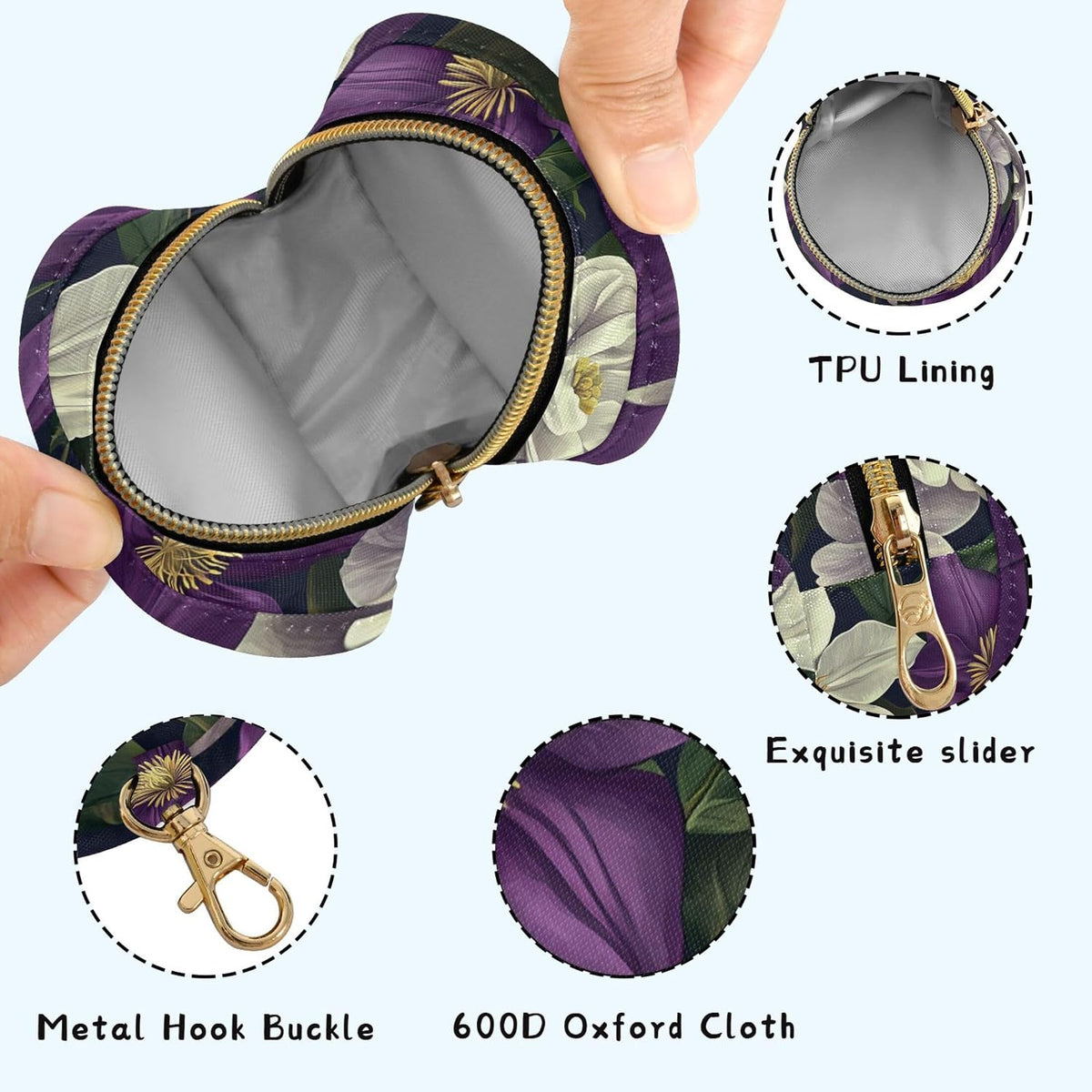 Purple and White Flowers Baby Pacifier Holder Case, Dustproof Portable Storage Box for Diaper Bag Purse, Pacifier Storage Container for Boys & Girls