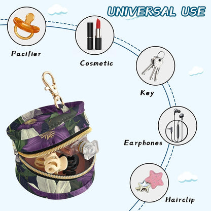 Purple and White Flowers Baby Pacifier Holder Case, Dustproof Portable Storage Box for Diaper Bag Purse, Pacifier Storage Container for Boys & Girls