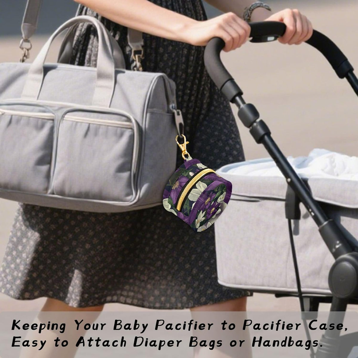 Purple and White Flowers Baby Pacifier Holder Case, Dustproof Portable Storage Box for Diaper Bag Purse, Pacifier Storage Container for Boys & Girls