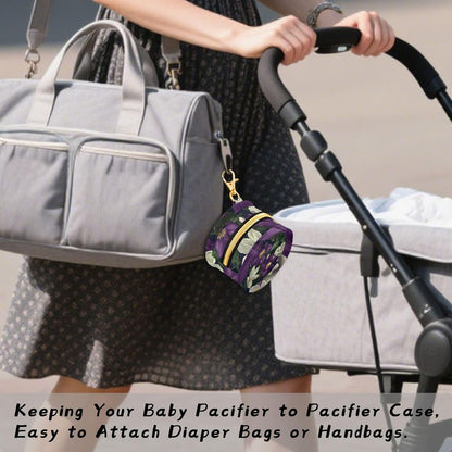 Purple and White Flowers Baby Pacifier Holder Case, Dustproof Portable Storage Box for Diaper Bag Purse, Pacifier Storage Container for Boys & Girls