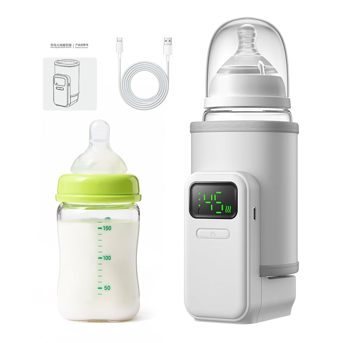 Portable Bottle Warmer with 6 Temperature Gears & Digital Display