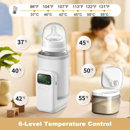Portable Bottle Warmer with 6 Temperature Gears & Digital Display