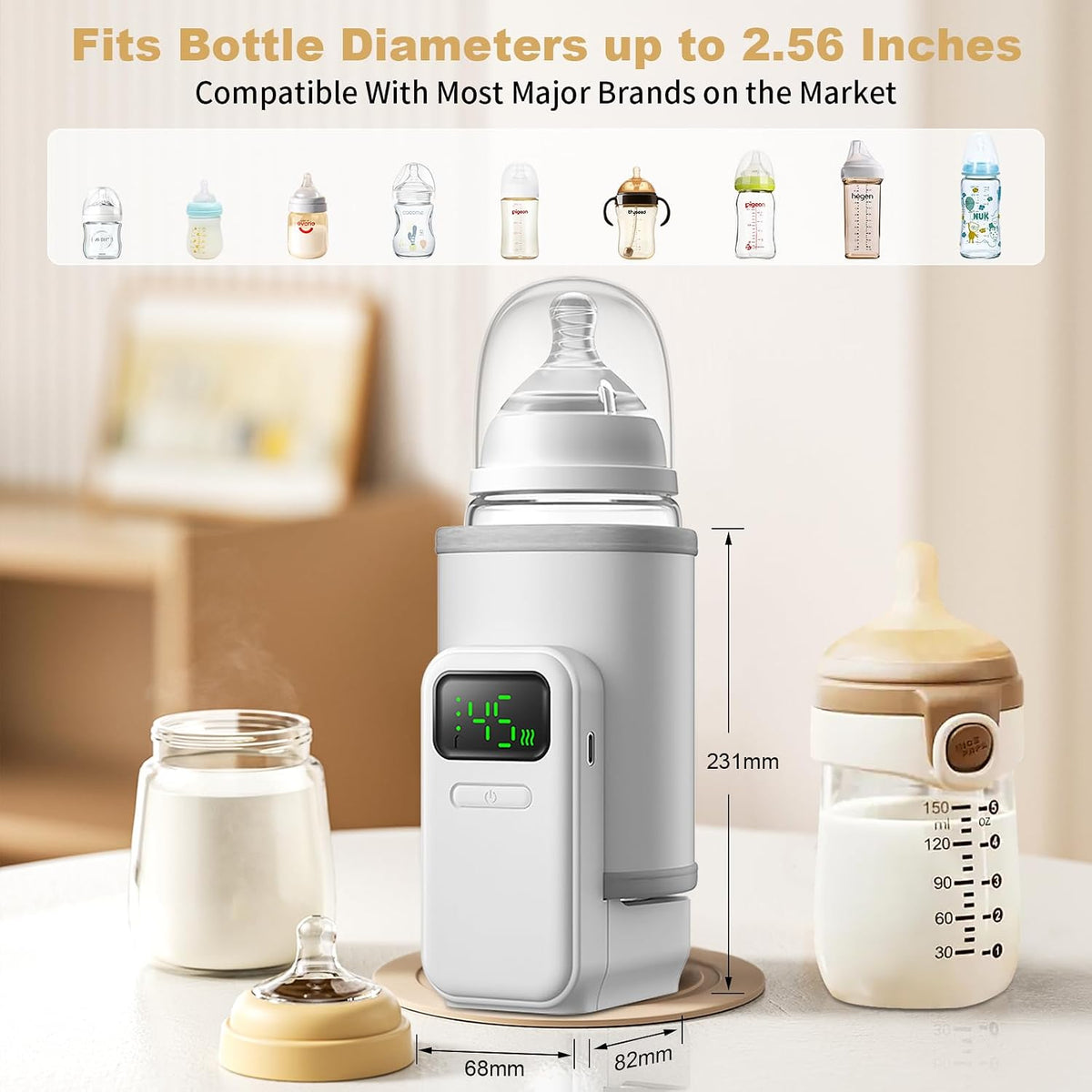 Portable Bottle Warmer with 6 Temperature Gears & Digital Display