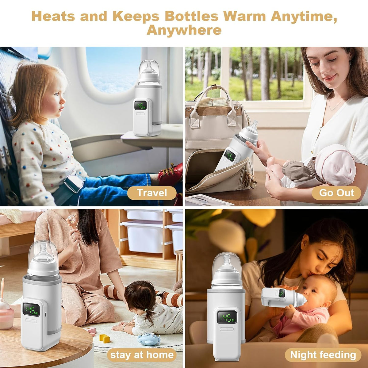 Portable Bottle Warmer with 6 Temperature Gears & Digital Display