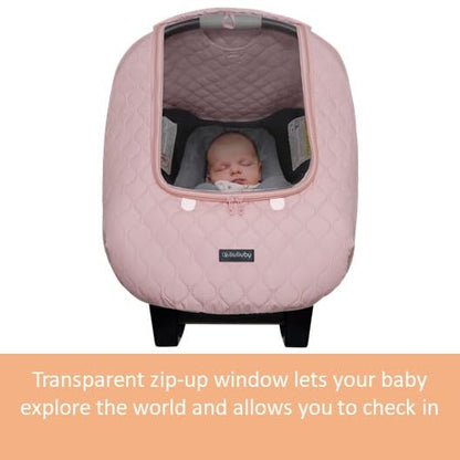 Baby Car Seat Weather Shield | Warm Quilted Winter Cover with Clear Window for Infant Carseat | Keeps Babies & Newborn Protected in Cold | Car Seat Cover for Boys & Girls (Pink)