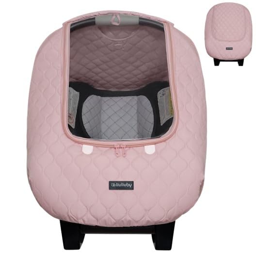 Baby Car Seat Weather Shield | Warm Quilted Winter Cover with Clear Window for Infant Carseat | Keeps Babies & Newborn Protected in Cold | Car Seat Cover for Boys & Girls (Pink)