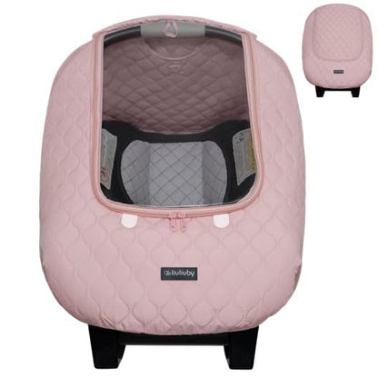 Baby Car Seat Weather Shield | Warm Quilted Winter Cover with Clear Window for Infant Carseat | Keeps Babies & Newborn Protected in Cold | Car Seat Cover for Boys & Girls (Pink)