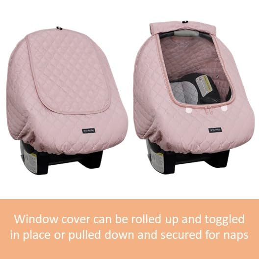 Baby Car Seat Weather Shield | Warm Quilted Winter Cover with Clear Window for Infant Carseat | Keeps Babies & Newborn Protected in Cold | Car Seat Cover for Boys & Girls (Pink)
