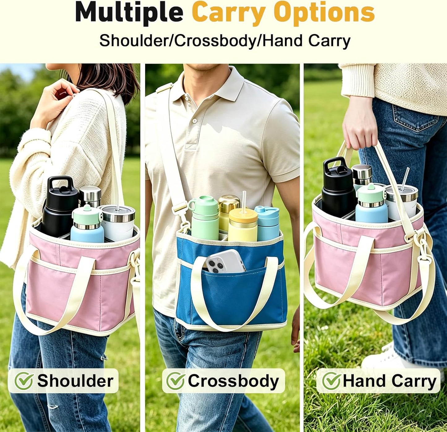 Drink Caddy for Cups, Insulated Drink Carrier with Strap, Drink Carrier Bag | Designed with Adjustable Strap for Travel & Outings, 4-Slot Design with Removable Divider, Premium Waterproof Nylon Fabric