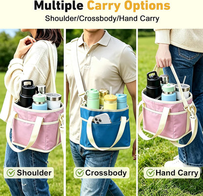 Drink Caddy for Cups, Insulated Drink Carrier with Strap, Drink Carrier Bag | Designed with Adjustable Strap for Travel & Outings, 4-Slot Design with Removable Divider, Premium Waterproof Nylon Fabric