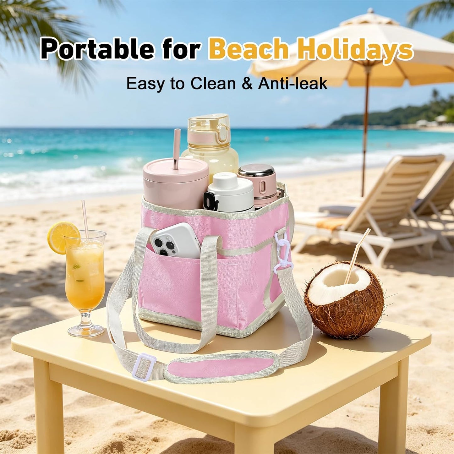 Drink Caddy for Cups, Insulated Drink Carrier with Strap, Drink Carrier Bag | Designed with Adjustable Strap for Travel & Outings, 4-Slot Design with Removable Divider, Premium Waterproof Nylon Fabric